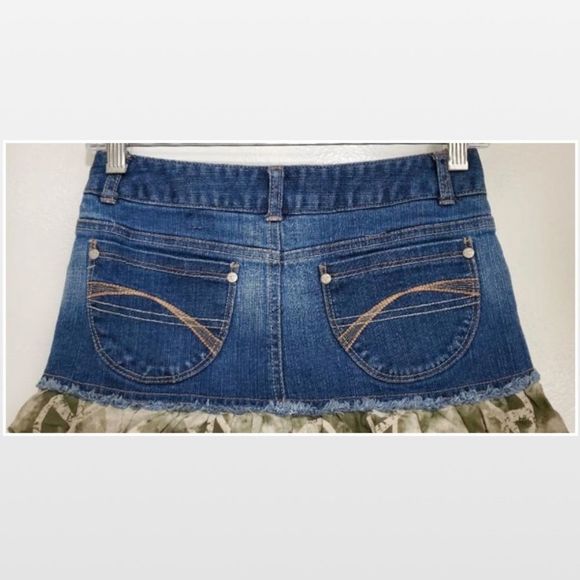 Justice Skorts Kid Girls Size 14 Blue Denim Distressed Camo Peace Ruffles Pocket - Picture 7 of 14